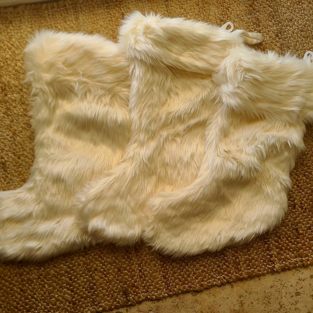 NWOT Faux Fur Ivory Christmas Stocking